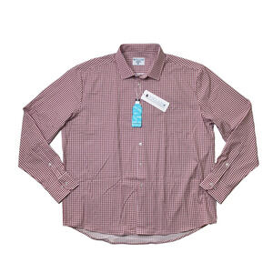 &Collar Shirt Mens XL Brick Red Check Athletic Performance Dress Long Sleeve
